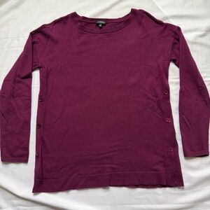 Talbots XS Rich Plum Crew Neck Sweater Button Detail